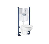 Pack WC suspendu sans bride Bau Ceramic + abattant + plaque chromée + bâti Grohe