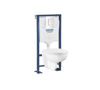 Pack WC suspendu sans bride Bau ceramic + Bâti support Solido + abattant + plaque carré blanc alpin
