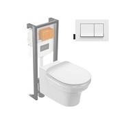 Pack WC suspendu sans bride Cléo 1889 + abattant + bâti-support + plaque rectangle blanche
