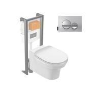Pack WC suspendu sans bride Cléo 1889 + abattant + bâti-support + plaque ronde chromé