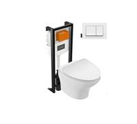 Pack WC suspendu sans bride compact Nouvelle vague+ bâti-support + plaque Blanc brillant