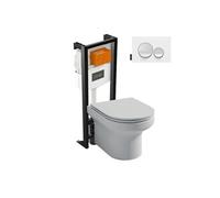 Pack WC suspendu sans bride Elite + bâti-support + plaque Blanc brillant/Blanc mat