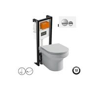 Pack WC suspendu sans bride Elite + bâti-support + plaque Chrome brillant/Blanc mat + accessoires