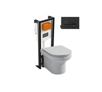 Pack WC suspendu sans bride Elite + bâti-support + plaque Noir brillant/Noir mat