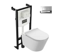 Pack WC suspendu sans bride JACOB DELAFON Bastille + bâti support + plaque de commande chromée
