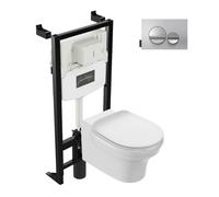 Pack WC suspendu sans bride à économie d'eau Cléo 1889 + abattant + bâti-support + plaque ronde chromé