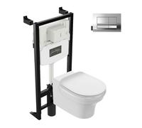 Pack WC suspendu sans bride à économie d'eau JACOB DELAFON Cléo 1889 + abattant + bâti-support + plaque rectangle chromé