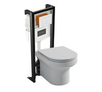 Pack WC suspendu sans bride JACOB DELAFON Elite + abattant + bâti-support autoportant + plaque blanche