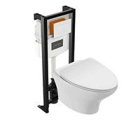 Pack WC suspendu sans bride JACOB DELAFON Nouvelle Vague + abattant + bâti-support autoportant + plaque blanche