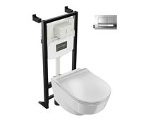 Pack WC suspendu sans bride Odéon Rive Gauche - Abattant extra plat - Bâti support - Plaque chromée - Blanc brillant