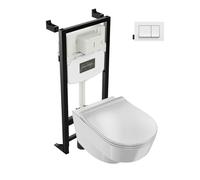 Pack WC suspendu sans bride Odéon Rive Gauche avec abattant extra plat + bâti support + plaque blanche