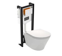 Pack WC suspendu sans bride JACOB DELAFON Rodin+ avec abattant + bâti support + plaque blanche