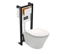 Pack WC suspendu sans bride Rodin+ avec abattant + bâti support + plaque blanche