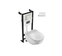 Pack WC suspendu sans bride Odéon Rive Gauche avec abattant extra plat + bâti support + plaque blanche