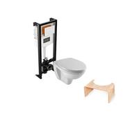 Pack WC suspendu sans bride Patio + tabouret physiologique bois