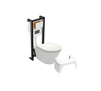 Pack WC suspendu sans bride Rodin+ avec abattant + bâti support + plaque blanche + tabouret blanc