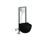 Pack WC suspendu sans bride Sento noir mat + Abattant frein de chute + Bâti-support autoportant PRESTO + Plaque chromée