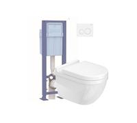 Pack WC suspendu sans bride Starck 3 avec abattant frein de chute + bati support SIAMP + Plaque de commande blanche