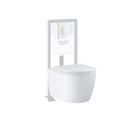 Pack WC suspendu sans bride Start Round + abattant frein de chute + Bâti-support autoportant + Plaque blanc alpin