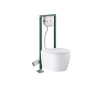 Pack WC suspendu sans bride Start Round + Abattant frein de chute + Bâti-support autoportant PRESTO + Plaque chromée