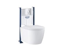 Pack WC suspendu sans bride Start Round Ceramic + abattant frein de chute + Bâti-support mur + Plaque chromé