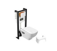 Pack WC suspendu sans bride Struktura + abattant + bâti-support autoportant + plaque blanche + tabouret blanc