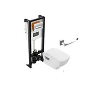 Pack WC suspendu sans bride Struktura + abattant + plaque + bâti + Porte-rouleau Eo carré