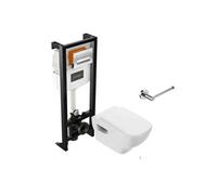 Pack WC suspendu sans bride Struktura + abattant + plaque + bâti + Porte-rouleau Eo rond