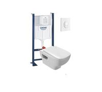Pack WC suspendu sans bride Struktura + Bati-support GROHE + plaque Start blanc