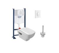 Pack WC suspendu sans bride Struktura + Bati-support GROHE + plaque Start blanc + porte-balai carré