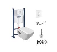 Pack WC suspendu sans bride Struktura + Bati-support GROHE + plaque Start blanc + porte-balai + porte-rouleau carré