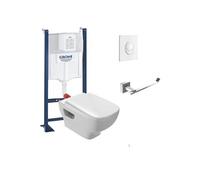 Pack WC suspendu sans bride Struktura + Bati-support GROHE + plaque Start blanc + porte-rouleau carré