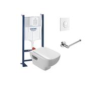 Pack WC suspendu sans bride Struktura + Bati-support GROHE + plaque Start blanc + porte-rouleau rond