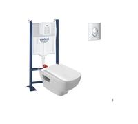Pack WC suspendu sans bride Struktura + Bati-support GROHE + plaque Start chrome