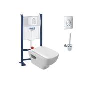 Pack WC suspendu sans bride Struktura + Bati-support GROHE + plaque Start chrome + porte-balai rond