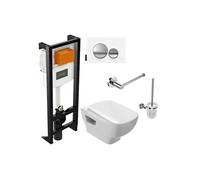 Pack WC suspendu sans bride Struktura+ bâti-support + plaque Blanc brillant/Blanc mat + accessoires