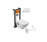 Pack WC suspendu sans bride Struktura+ bâti-support + plaque blanc + tabouret blanc