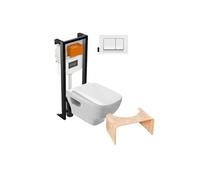 Pack WC suspendu sans bride Struktura+ bâti-support + plaque blanc + tabouret bois