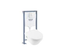 Pack WC suspendu sans bride VILLEROY ET BOCH Architectura Directflush+ abattant frein de chute + bâti-support GROHE Solido + plaque blanche