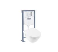 Pack WC suspendu sans bride VILLEROY ET BOCH Architectura Directflush+ abattant frein de chute + bâti-support GROHE Solido + plaque chromée