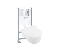 Pack WC suspendu sans bride VILLEROY ET BOCH Avento + abattant + plaque chromée + bâti Grohe
