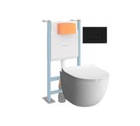 Pack WC suspendu Sento blanc + bâti autoportant V-Fix Core + Plaque Round Noir mat