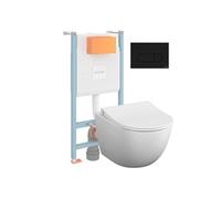 Pack WC suspendu Sento blanc + bâti autoportant V-Fix Core + Plaque Round Noir mat