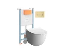 Pack WC suspendu Sento Blanc Compact + Bâti auto-portant V-Fix Core + Plaque Round Or brossé