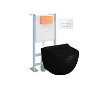 Pack WC suspendu Sento noir + bâti autoportant V-Fix Core + Plaque Round Blanche