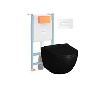 Pack WC suspendu Sento noir + bâti autoportant V-Fix Core + Plaque Round Blanche