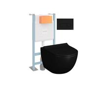 Pack WC suspendu Sento noir + bâti autoportant V-Fix Core + Plaque Round Noir mat