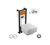 Pack WC suspendu Terrace+ bâti-support + plaque Chrome brillant/Blanc mat + accessoires