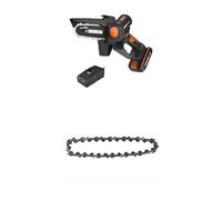 PACK WORX Élagueuse mini tronçonneuse sans fil 20V WG325E + 3 chaînes de rechange, brushless, guide 12 cm, coupe 10 cm, pour élagage, taille, ébranchage, tronçonnage, livrée avec 1 batterie 2Ah