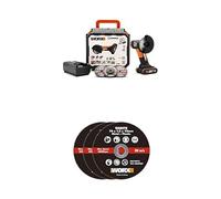 PACK WORX Mini meuleuse d'angle sans fil 20V WX801 + 3 disques supplémentaires, pour carrelage, métal, plastique, disque 76 mm, 19 500 tr/min, livrée avec 6 disques, batterie 2Ah et chargeur rapide